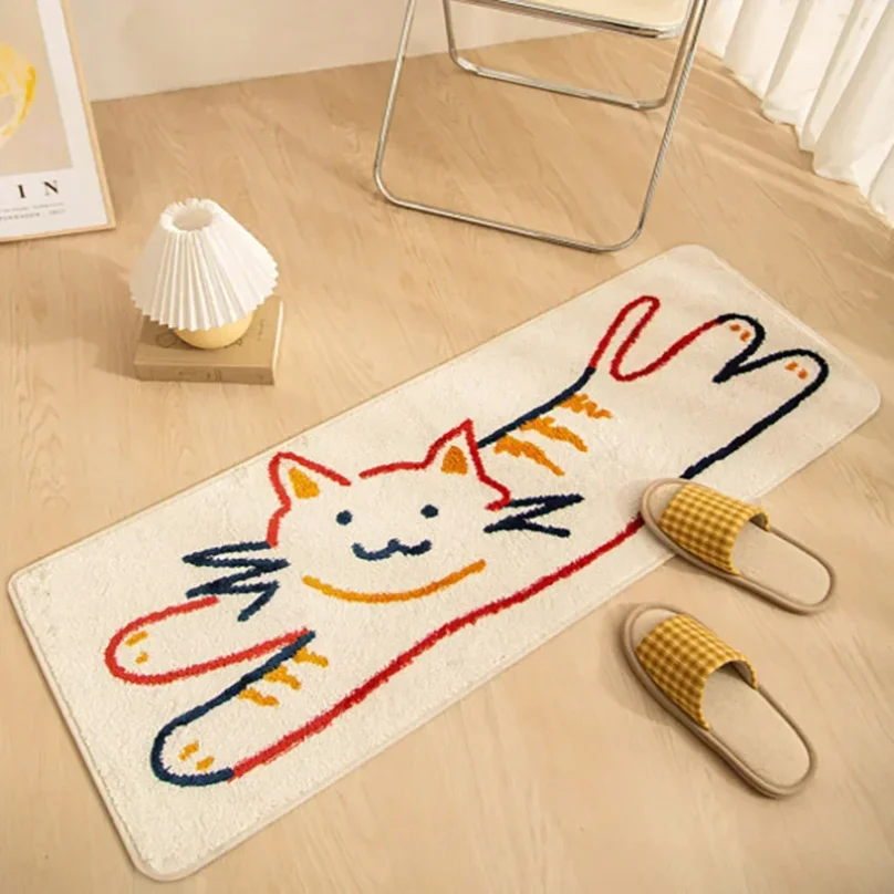 

VIKAMA Cartoon Cat Carpet For Cooling And Keeping Warm, Long Bedside Blanket For Bedrooms, Corridor Floor Mat, Home Decoration