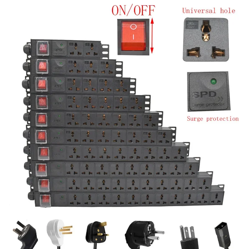 PDU Distribution Network power strip Surge protection Universal SOCKET EU UK US AU PLUG