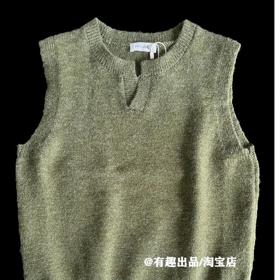 Gilet lavorato a maglia con scollo a V retrò americano a strati d'avanguardia Gilet maglione casual senza maniche di nicchia allentato da uomo
