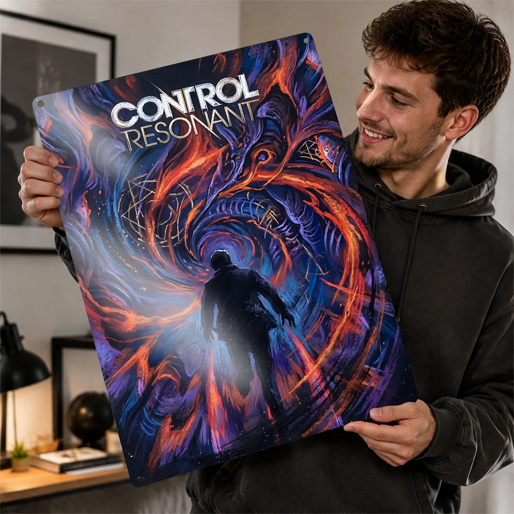 Control Resonant Abstract Vortex Aluminum Poster Personalized Metal Sign Cosmic Mission Style Wall Art For Collector Den Decor