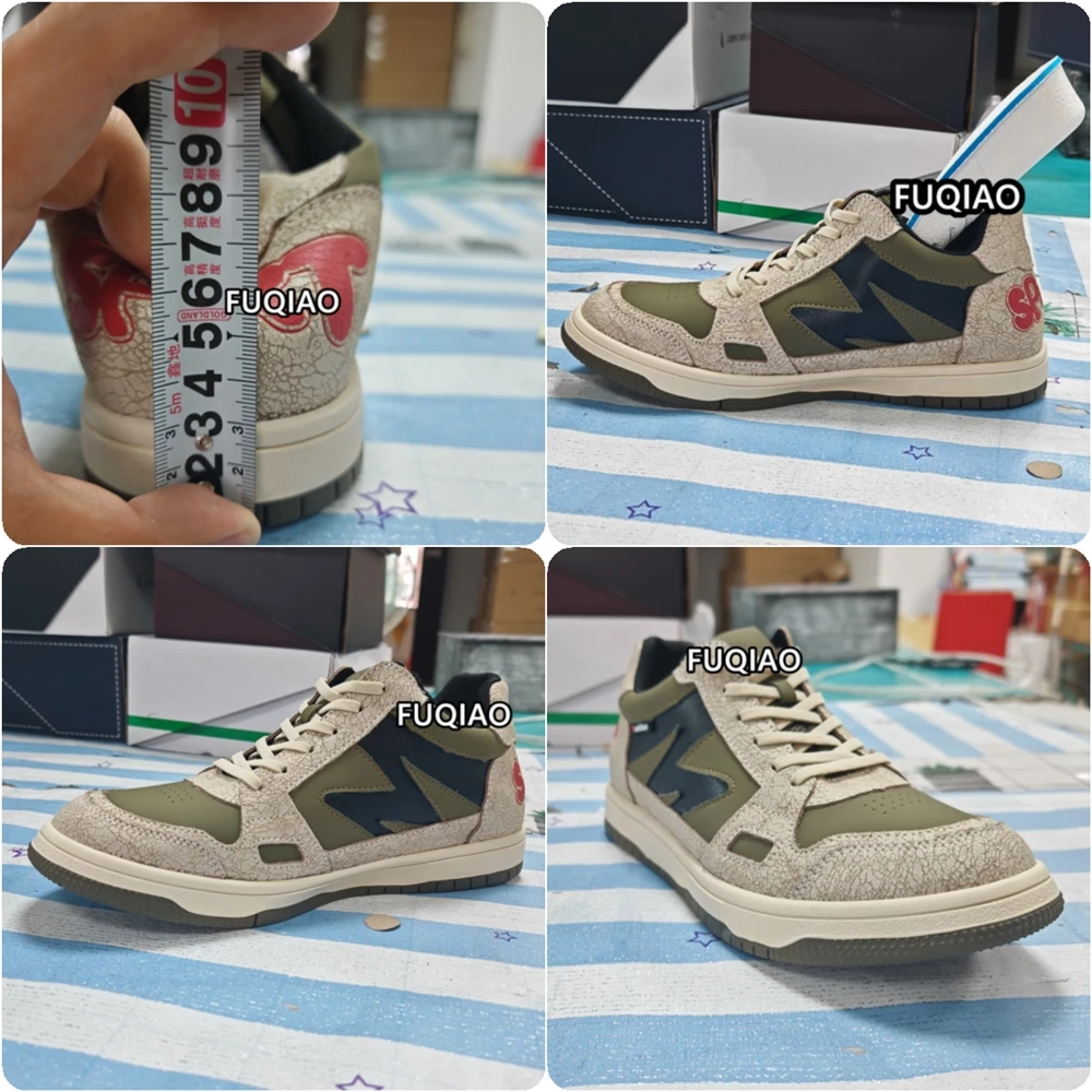 Men Hidden Height Increase 5CM Elevator Shoes Retro Crack Texture Sneakers Fashion Lace Up Casual Sports Board Shoes For Male
