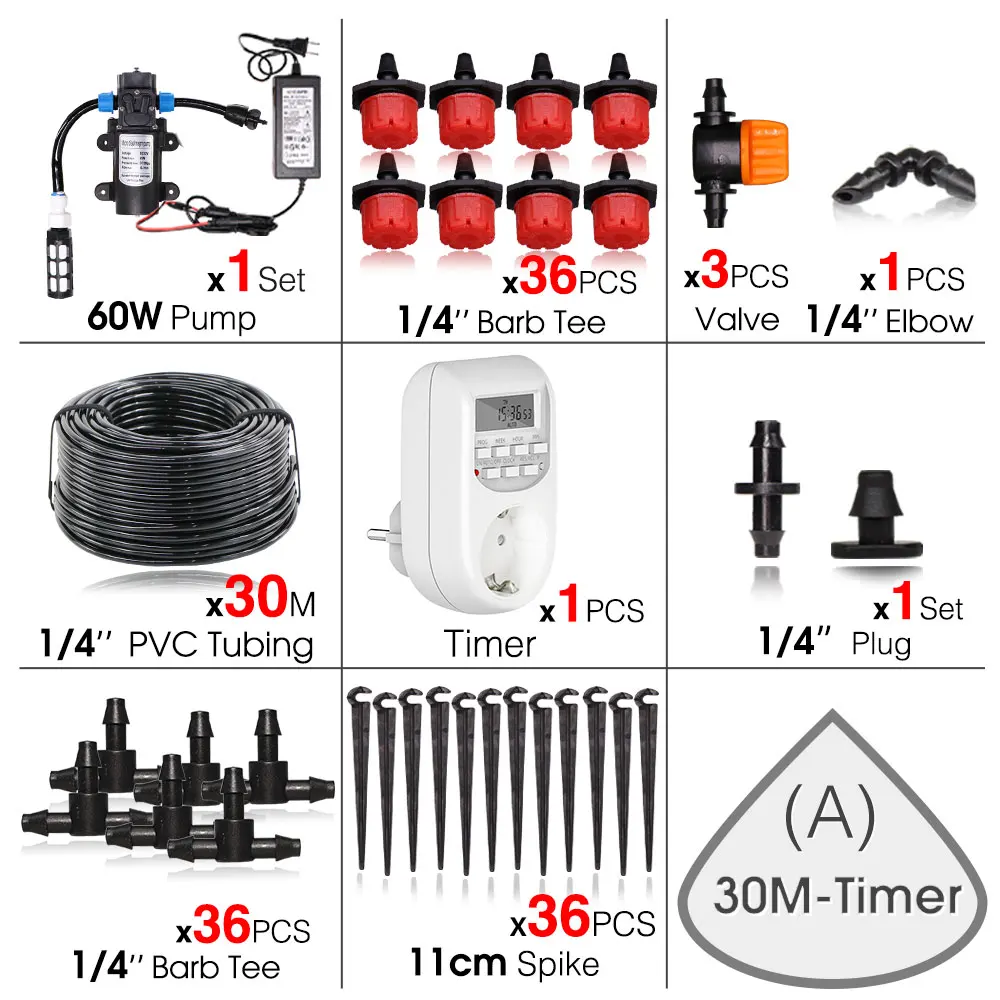 60W Zelfaanzuigende Pomp Tuin Watering Irrigatiesysteem Voeding Timing 5-30M Drip Watering Kits voor Planten Tuin Kas