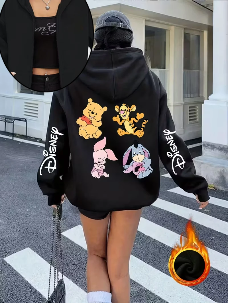 

Disney Winnie The Pooh Eeyore Zipper Hoodies Fleece Sweatshirt Fleece Women's Men Cotton Autumn Winter Pullover Oversized Coats