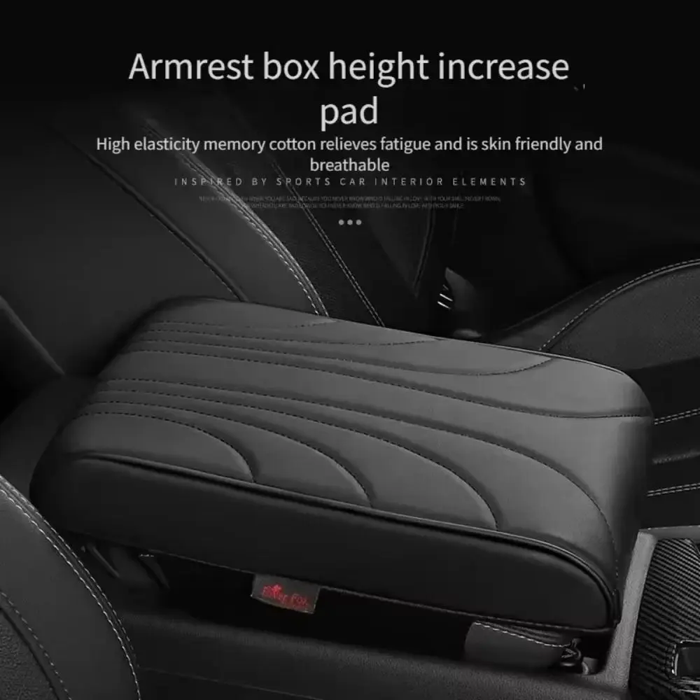 Thick Car Armrest Mat Soft Anti-slip Center Console Cover Elastic Strap Leather Car Elbow Support Pad