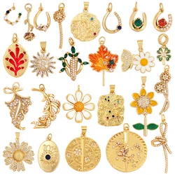 Colgante de oro de 18K con forma de rosa y sol, collar de circonita geométrica, accesorio de joyería artesanal, a la moda, L33