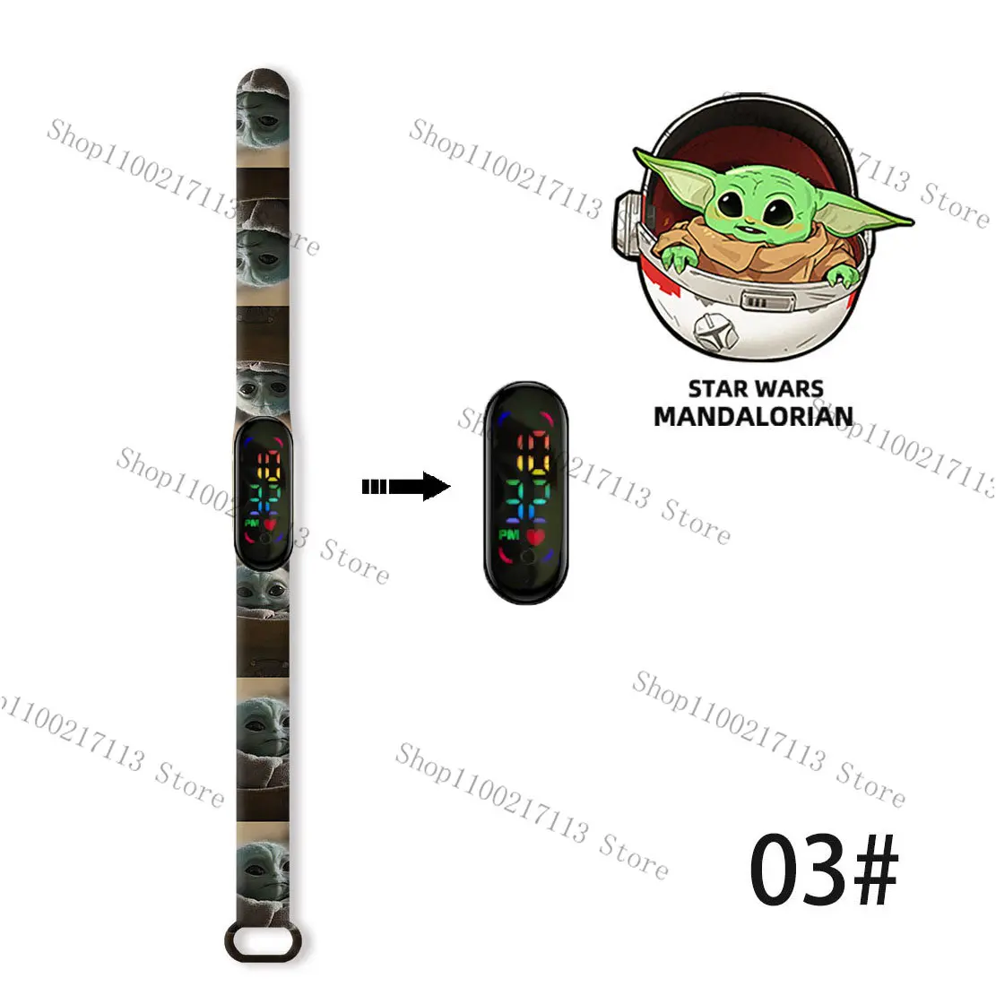 Disney Kinderuhr Cartoon Anime Figur Druck Baby Yoda Leuchtende Armbanduhr LED Touch Wasserdicht Sport Kinderuhr