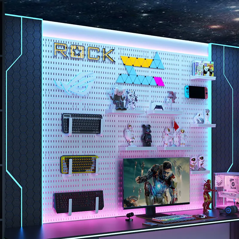 أرفف لوحة منظم الحائط من Pegboard بدون ثقب لغرفة الألعاب والحمام والمطبخ ورف تخزين منظم ملحقات Pegboard