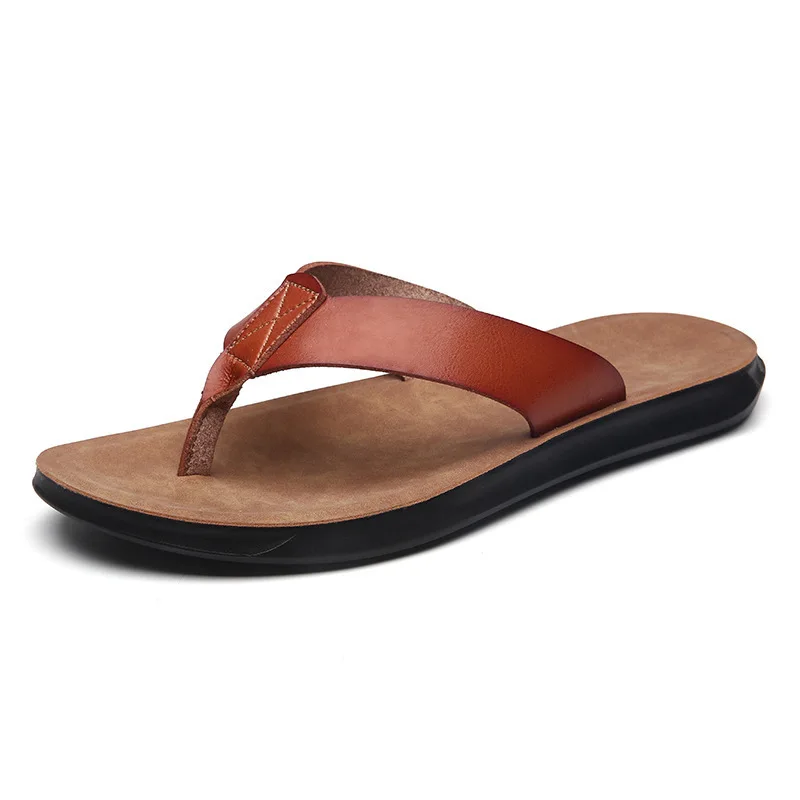 38-47 New Italian Leather Flip-flops for Men Casual Cool Beach Summer Shoes Hotel Slippers Man Light Flats Luxe Men's Shoes view 6
