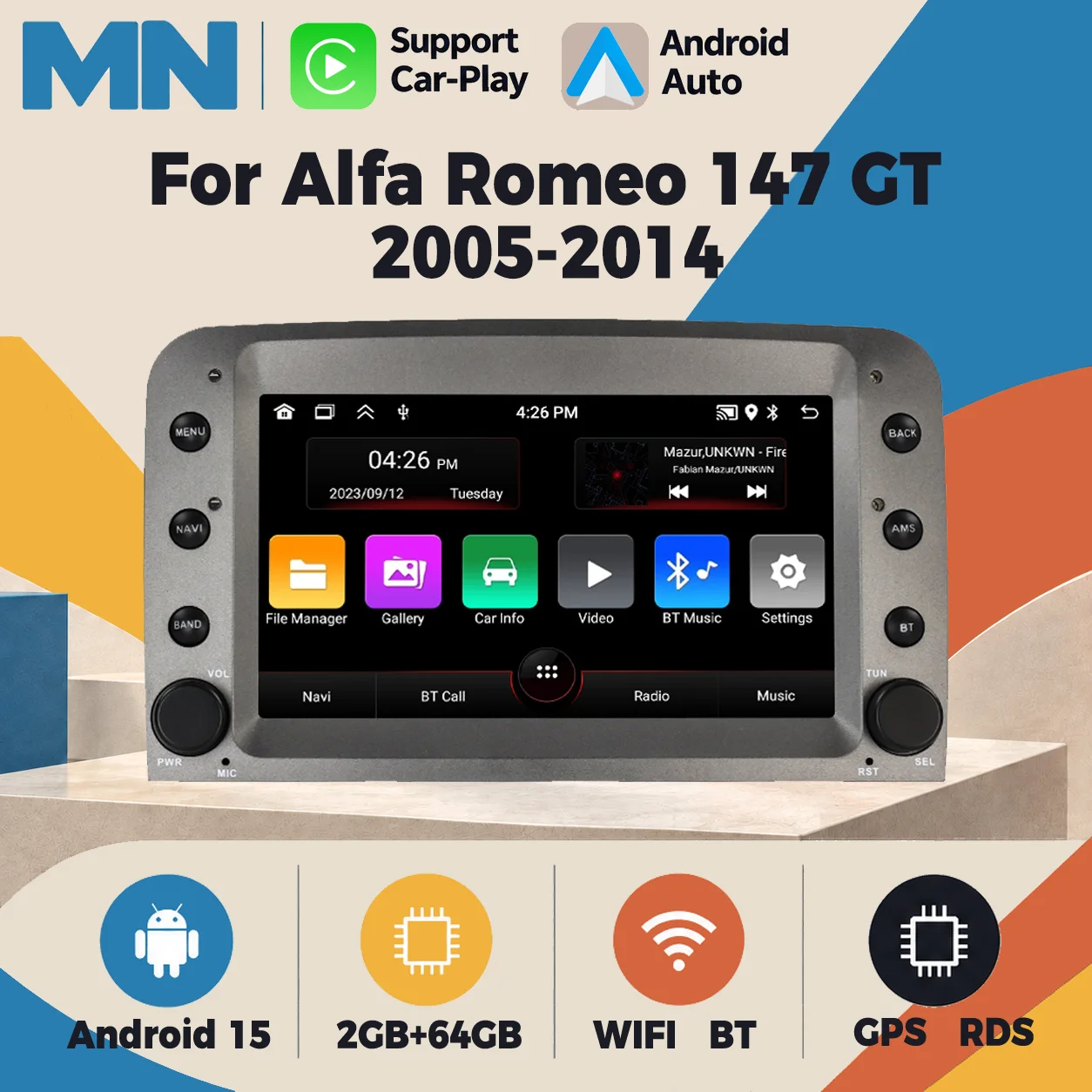 7inch Android 15 Car Radio For Alfa Romeo 147 GT 2005-2014 Multimedia Player GPS Intelligent System Support Carplay Android Auto