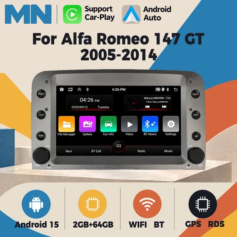7inch Android 15 Car Radio For Alfa Romeo 147 GT 2005-2014 Multimedia Player GPS Intelligent System Support Carplay Android Auto