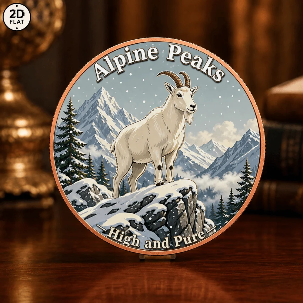 1pc Wildlife Mountain Goat Copper Challenge Coin 1oz .999 Fine Copper Alpine Peaks Goat Commemorative Token Gift for Animal Fans