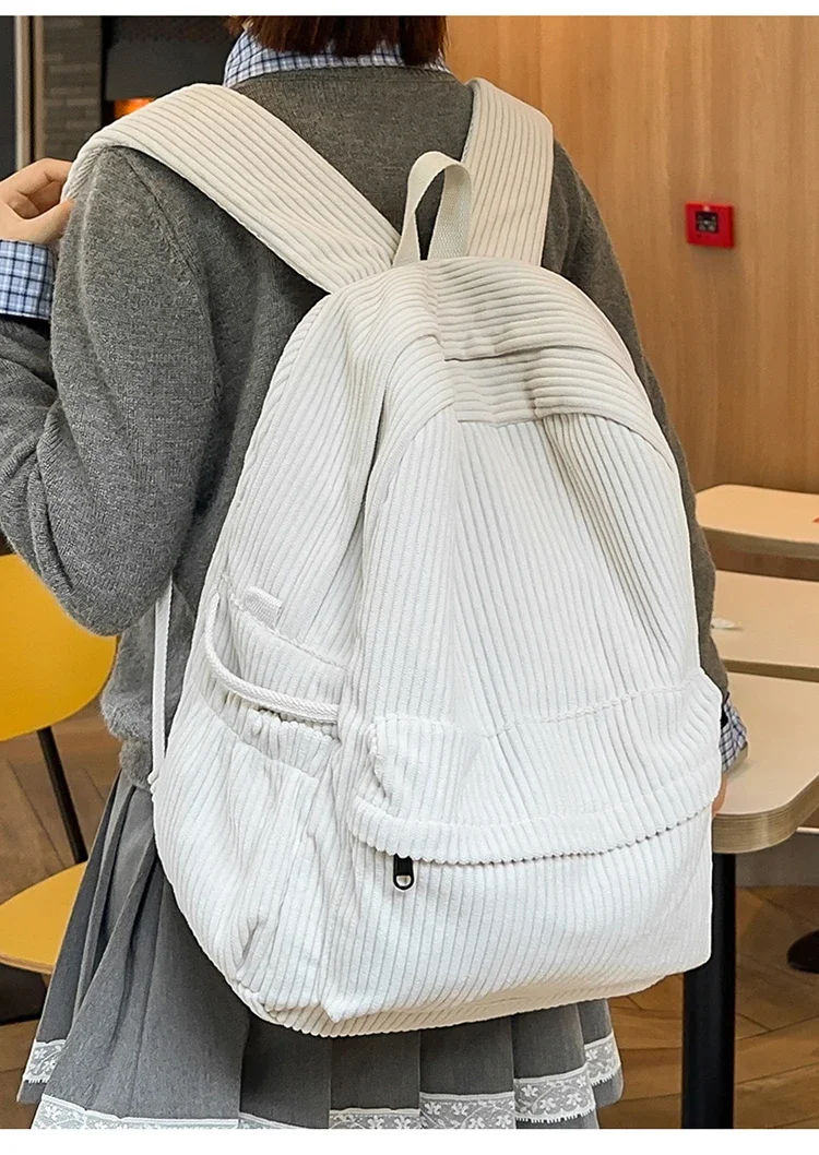Solid Nylon Soft Sewing Thread Zipper School Bags 2026 High Quality Large Capacity Bags Corduroy Casaul Softback Youth Backpack