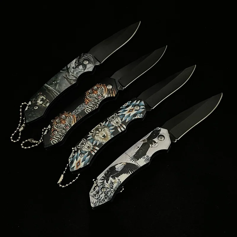 Stainless Steel Folding Knife PP Handle Paring Knife Small Kitchen Fruit Knife Outdoor Camping Meat Cutting Folding Knife Tanto