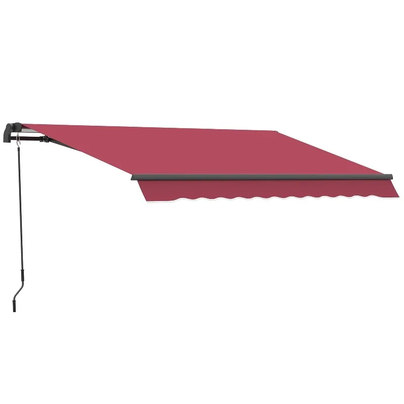 2026 Manual Retractable 10'x8' Patio Awning Easy Crank Red UV Protection Sun Shade Tent For Patio Deck Yard