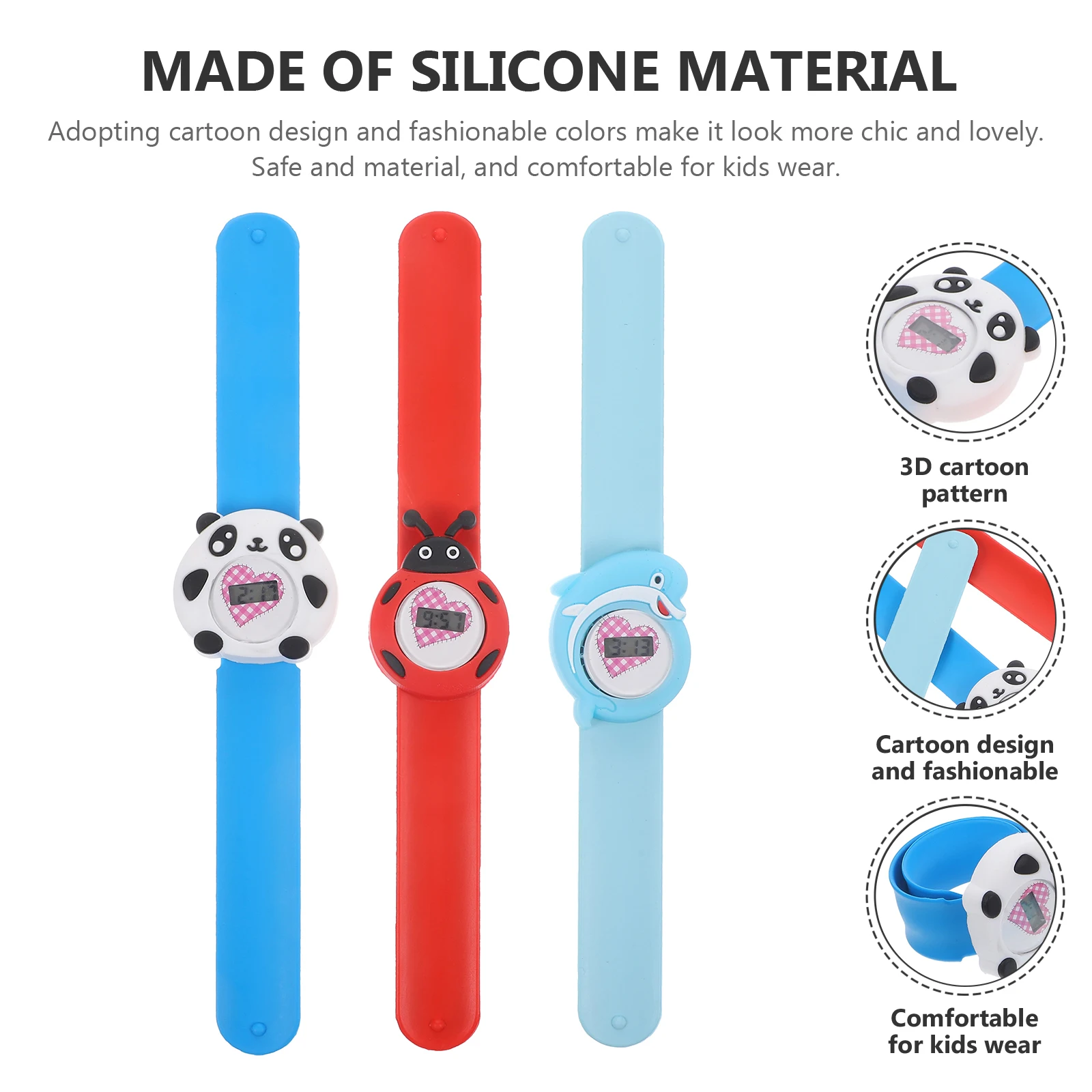 

3pcs Silicone Electronic For Kids 3D Cartoon Pattern Clear Arabic Numerals Safe Comfortable Wristband Gift Children Girls Boys