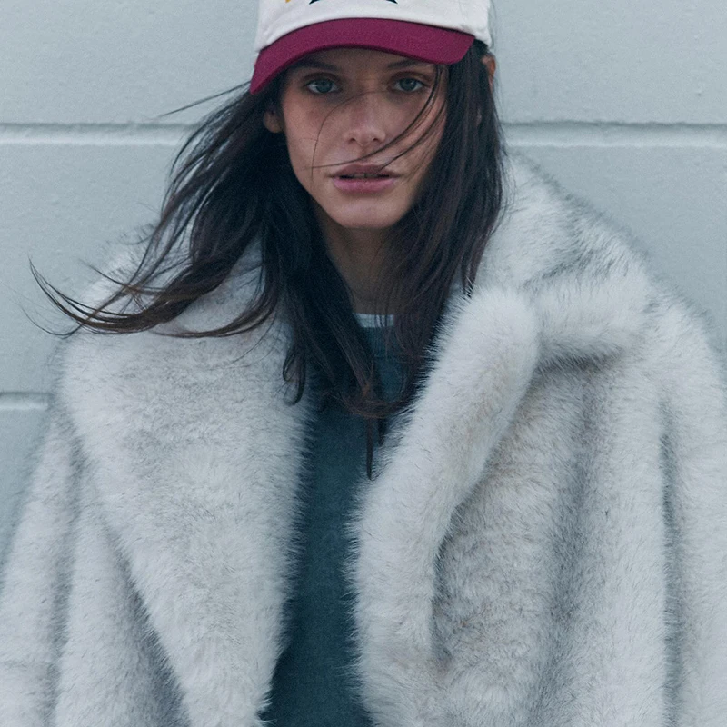 Neo Mint Slouchy Chic Gradient Long Eco Faux Fur Coat Women Winter Thick Warm Fluffy Fox Fur Jacket Brand Fashion Girls Overcoat