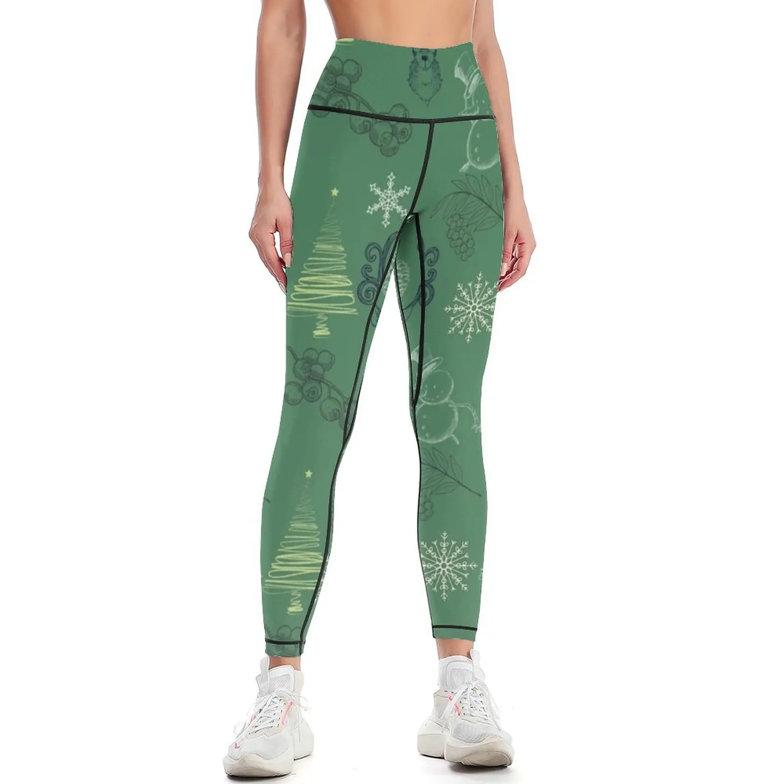 

Winter Themed Pattern Green Leggings sporty woman gym gym top Female legging pants Fitness's gym clothes Womens Leggings
