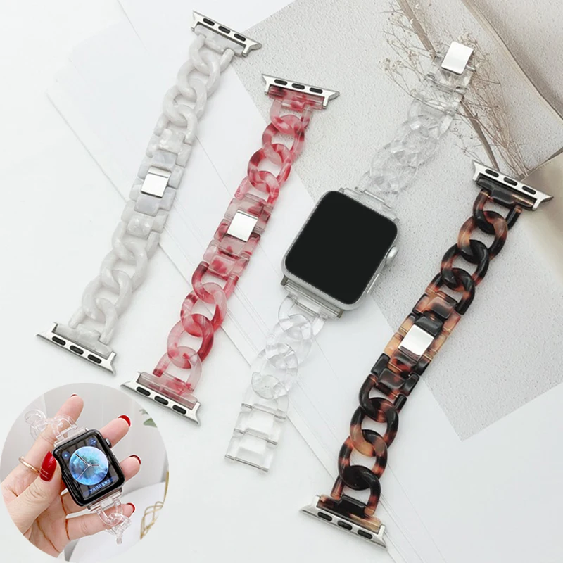 

Women Luxury Watch Band Strap For Apple Watch 44mm 42mm 40mm 38mm 41mm 45mm Resin Lady Bracelet For Iwatch 7/6/se/5/4/3/2/1