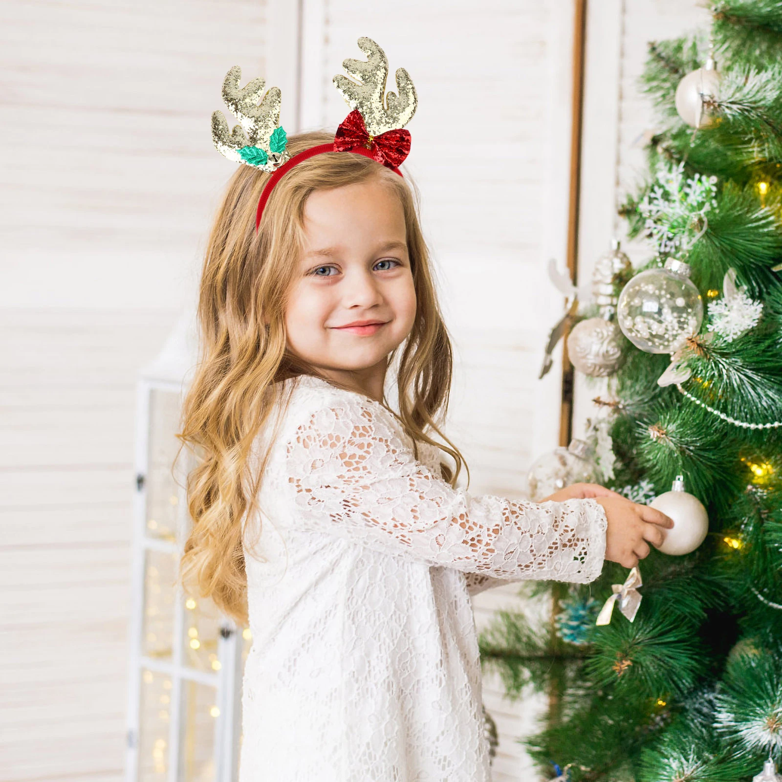 

2Pcs Deer Headb Sequins Christmas Christmas Party Headpiece Headdress Cosplay Party Headwear Adults Kids Photo Stage Performance