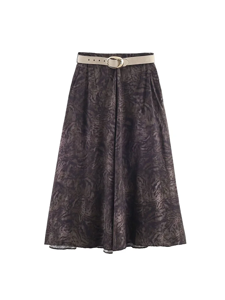 HH Woman Summer Party Slim Long Skirt New Fashion Zipper Print Belt Decoration Casual Pleated Skirt Women Elegant Loose Skirt