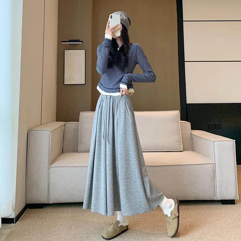 High Waist A-Line Umbrella Skirt for Women Spring Knitted Slimming long skirt  Korean Fashion 2025 New Style  ﻿