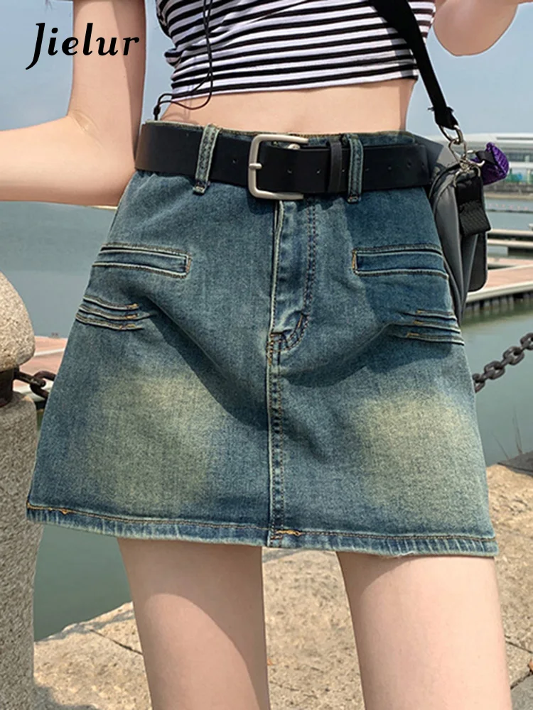 

Jielur A-line Tight Hip High Waist Fashion Female Skirts Slim Slight Stretch Sexy Denim Women Skirt Fashion Streetwear Outfits