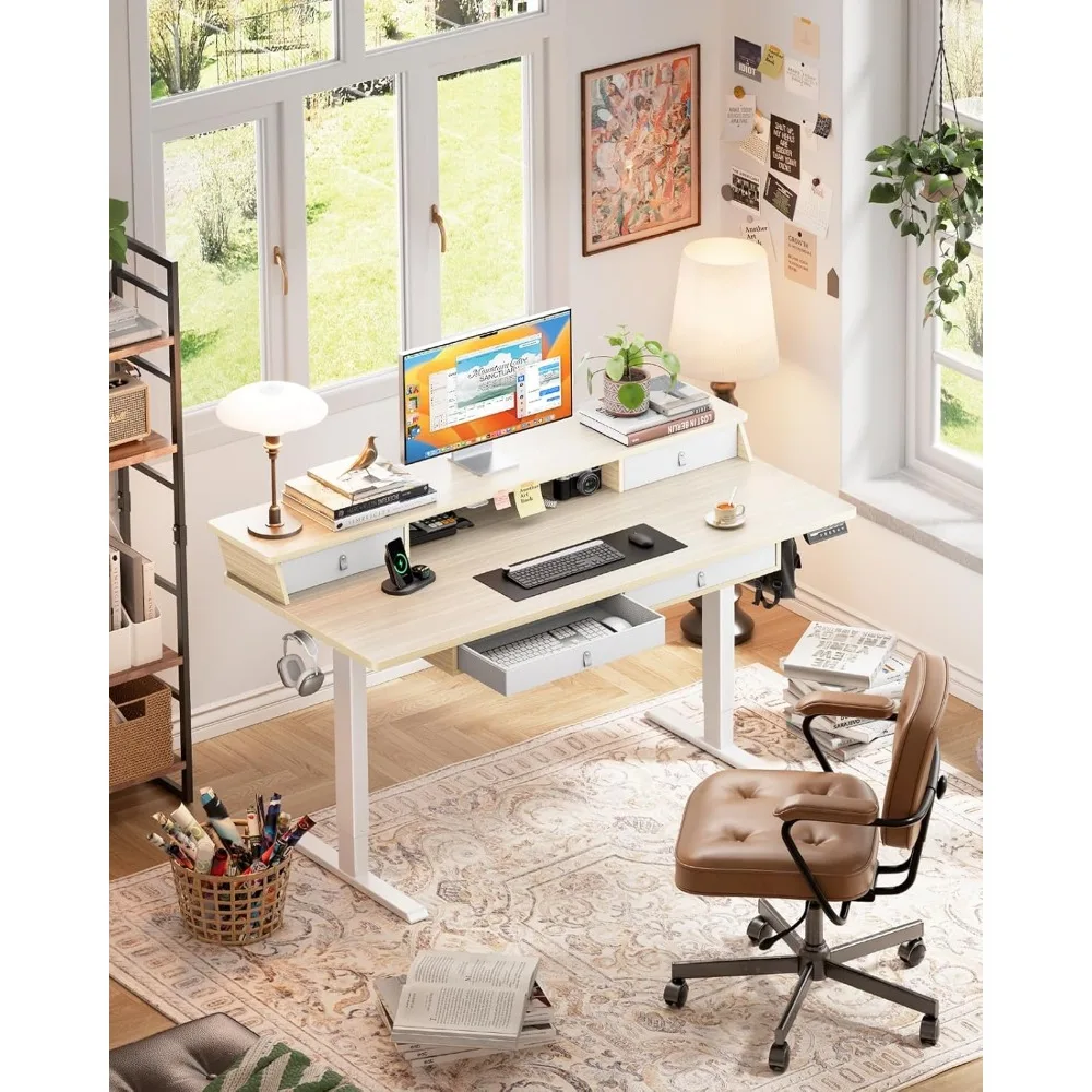 مكتب بارتفاع قابل للتعديل مع 4 أدراج، 55 بوصة × 30 بوصة، مساحة تخزين، متوافق مع مشبك C #2
