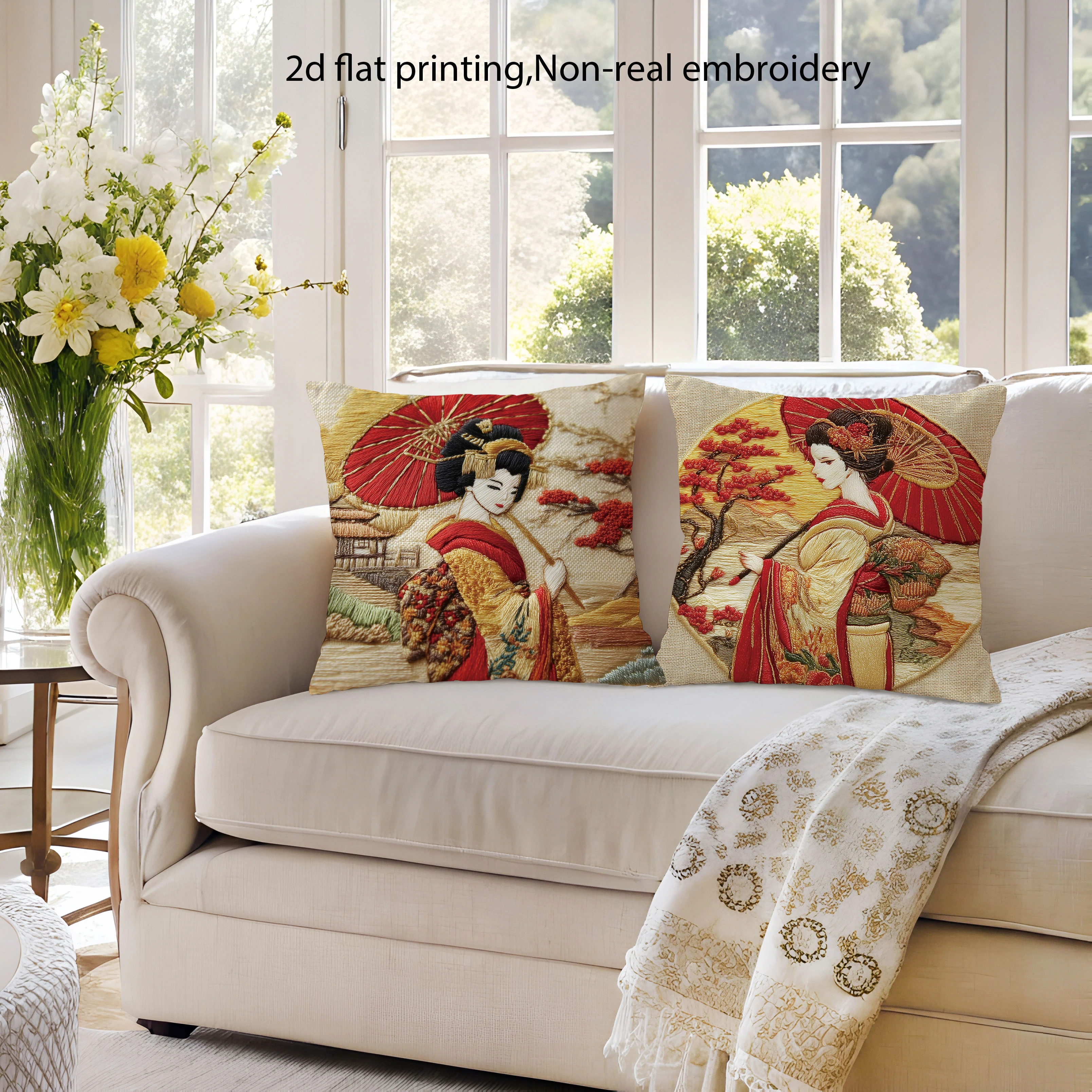 2pcs Vintage Japanese Geisha Throw Pillow Covers Retro Ukiyo-e Style Cushion Cases for Home Sofa Decor