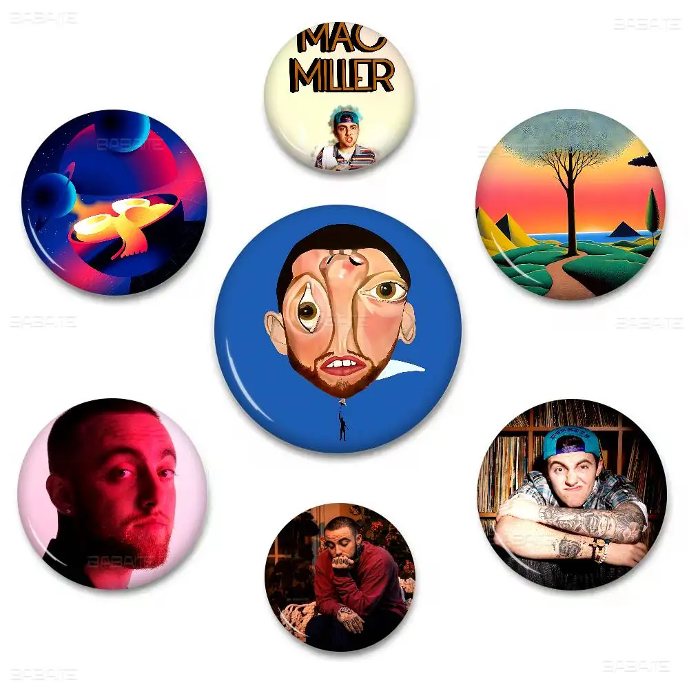 Singer M-Mac Miller Cartoon Brooches Anime Badge Round Handmade Brooch Lapel Pins Jewelry for Backpack Clothes Gifts