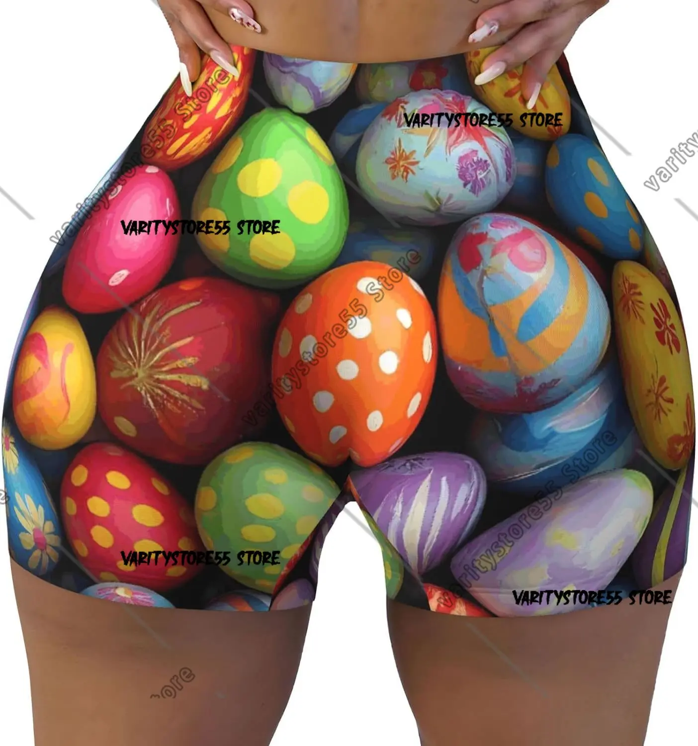 

Easter Eggs Workout Shorts for Women Yoga Biker Shorts Contour Buttock Lift Legging