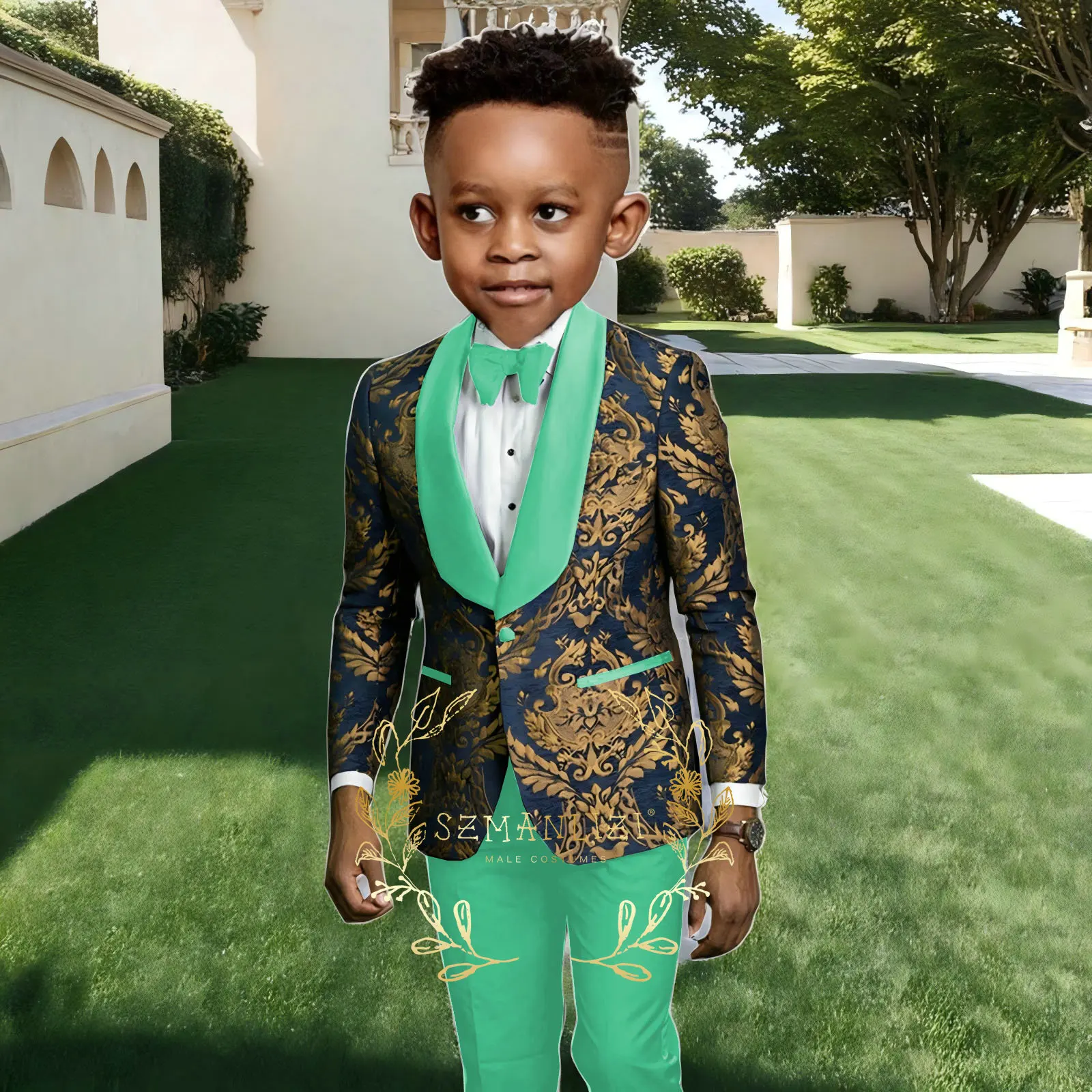 Formal Floral Boys Suit Jacket Pants Outfit Wedding Tuxedo Kids 2 Pieces Suit Blazer Fashion Tailored Suit for 2-16 Years Old