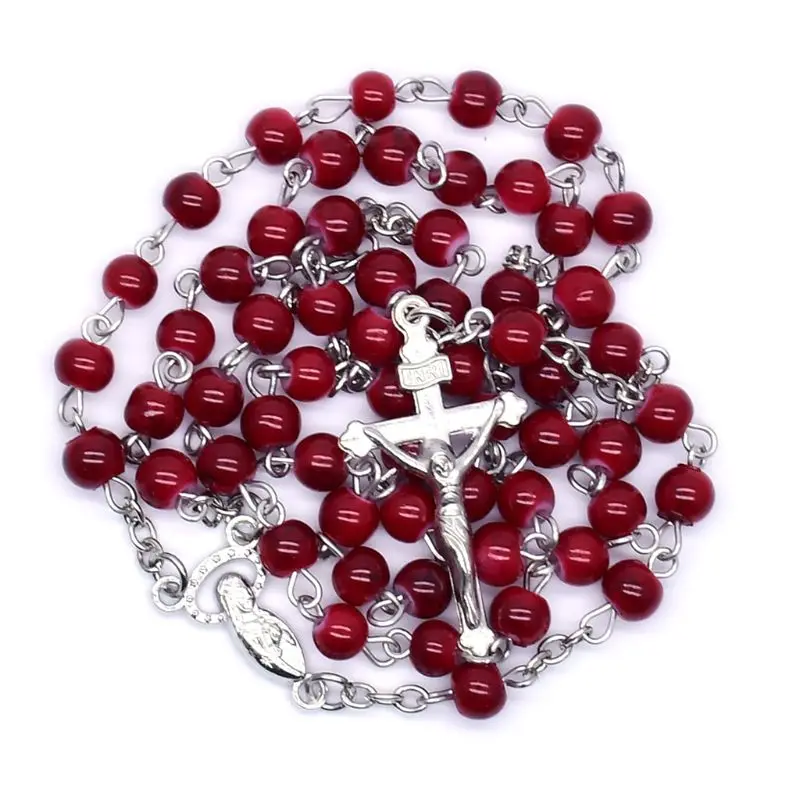 6mm Rosary Glass Beads Jesus for Cross Pendant Necklace Charm Chain Jewelry Chri DropShipping
