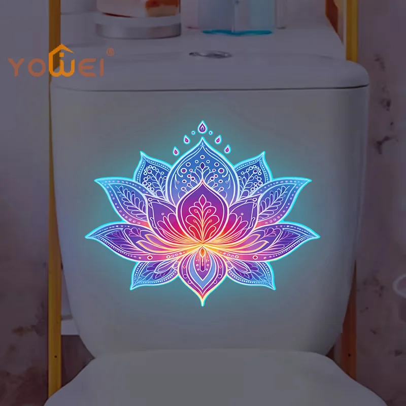 Latest Glow-in-the-Dark Lotus Toilet Sticker PVC Self-Adhesive Removable Wall Decal Luminous Car, Bedroom, Living Room Sticker