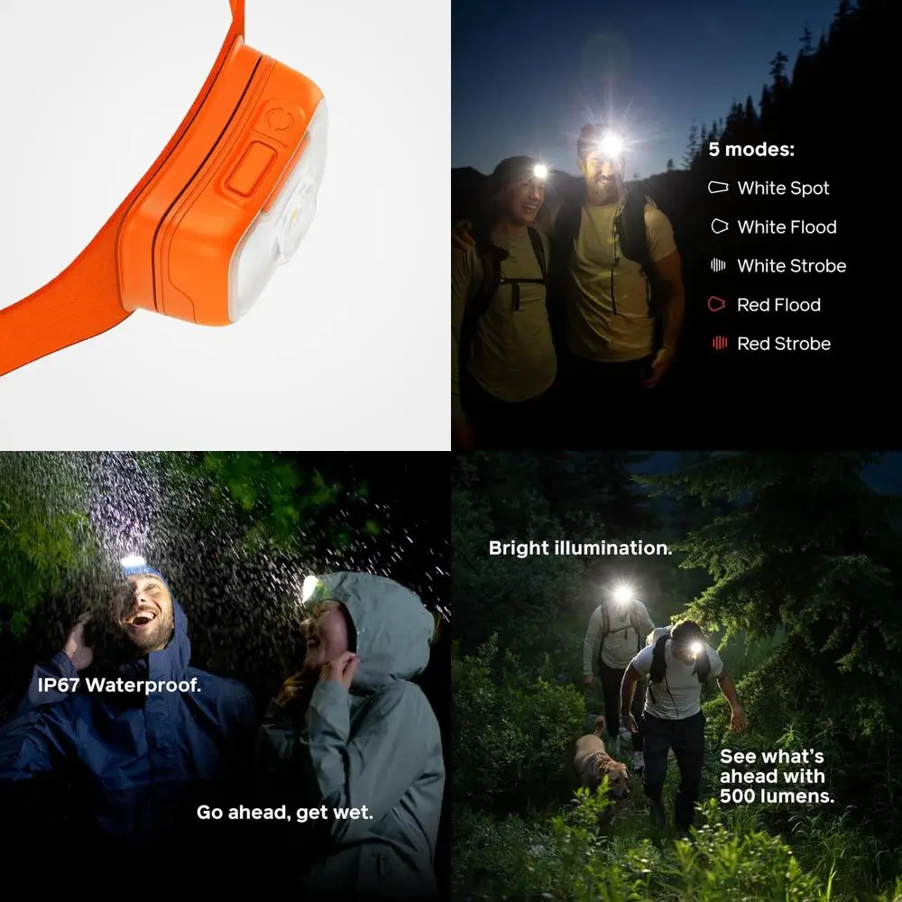 

Налобный фонарь 500 люмен, водонепроницаемый, быстрая зарядка, USB-C, дальность луча 100 м, срок службы батареи 200 часов, цвет «Искрящийся красный»