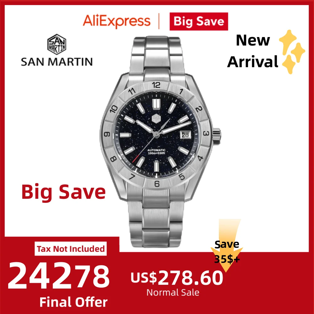 

San Martin 42mm Gemstone Dial NH35 Watch For Men Self Winding Sapphire BGW-X1 Lume 10Bar Swim reloj hombre SN0130B