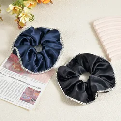 2 Pcs Elegant Rhinestone Decor Hair Ties Soft Satin Scrunchies Ponytail Rubber Bands Korean Style Hair Accessories for Women