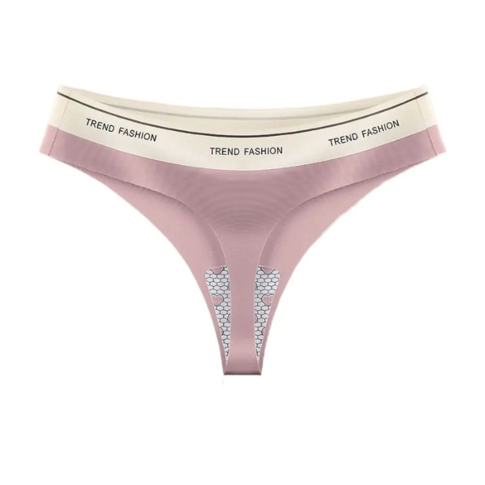 

Fashion For Women Thong Low Waist Briefs Letter Underwear Traceless Panties Ice Silk Panties Female Lingerie Women Thong