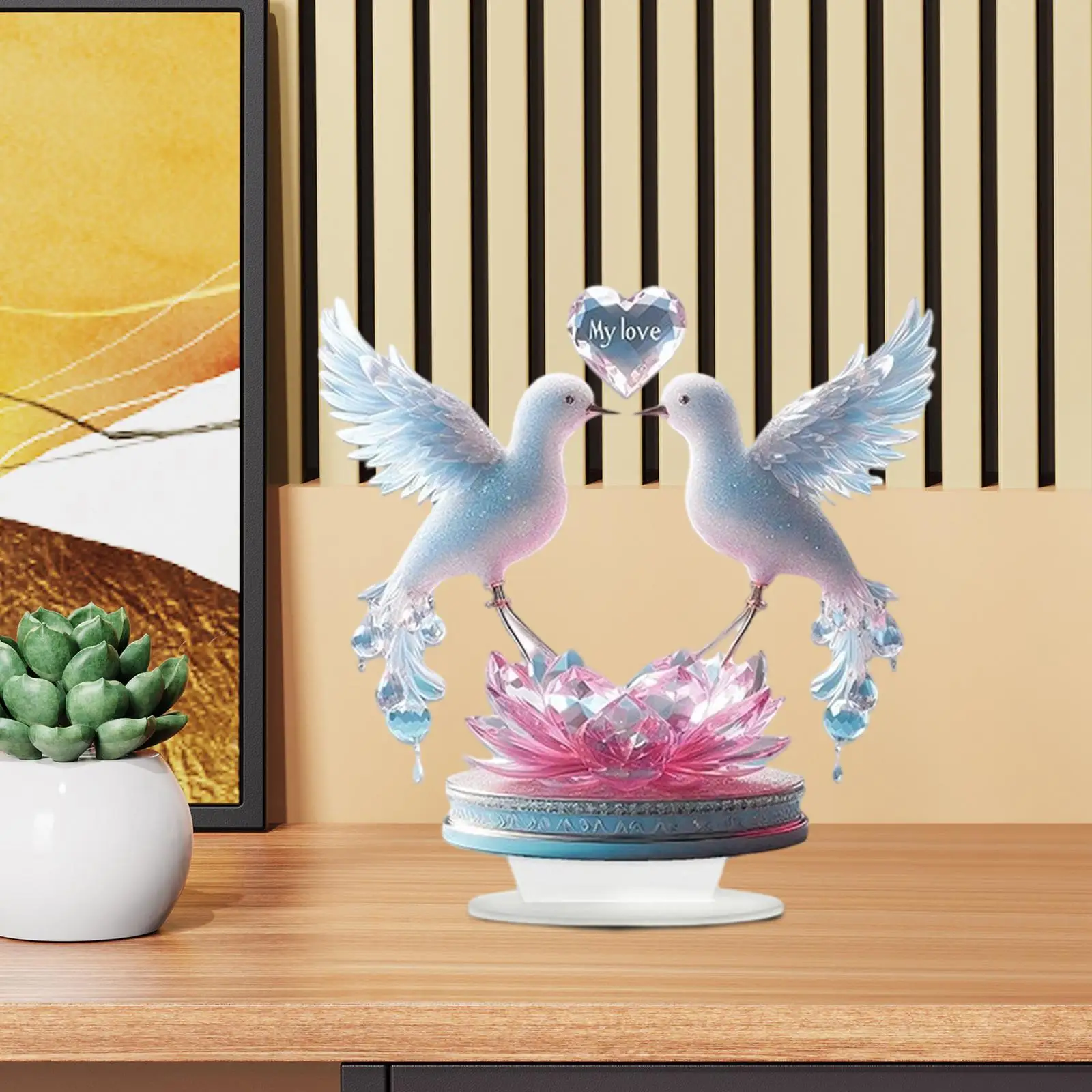 Doves Heart Acrylic Sign Valentine's Day Decoration Artwork 2D Decorative Plaque for Living Room Cabinet Shelf Cafe Office