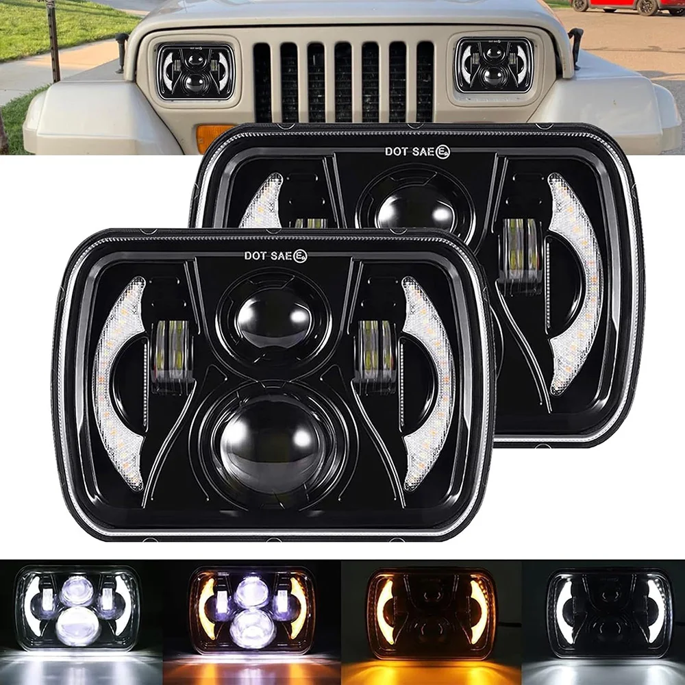 

1/2pcs 4"x6" 5"x7" Inch Waterproof LED Headlights Hi/Low Beam White DRL Amber Turn Signal for Car Truck SUV Conversion Off Road
