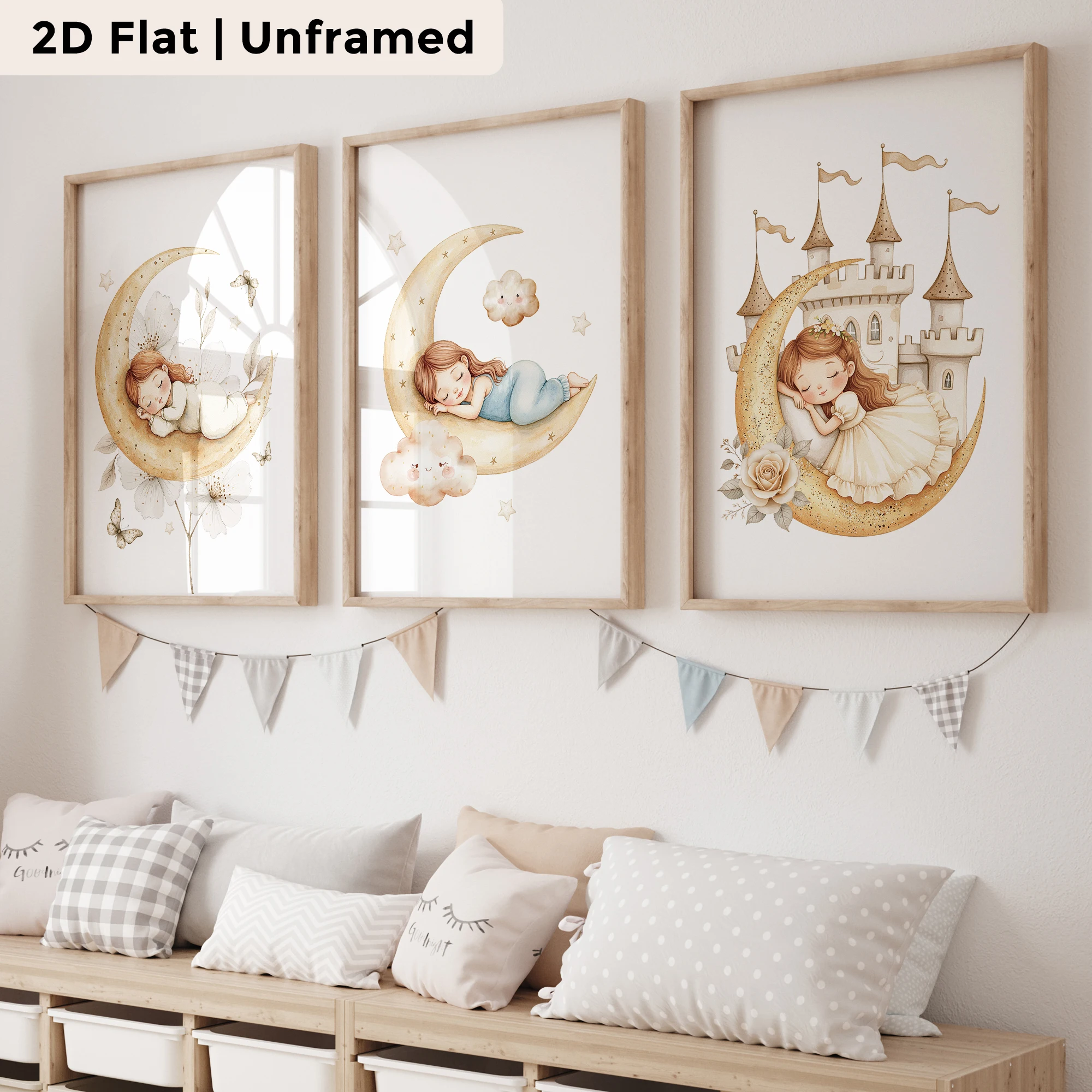3pcs Modern,Cartoon Moon Princess Wall Art Print Canvas Painting Poster Picture For Living Room,Bedroom,Kids Room Home Decor