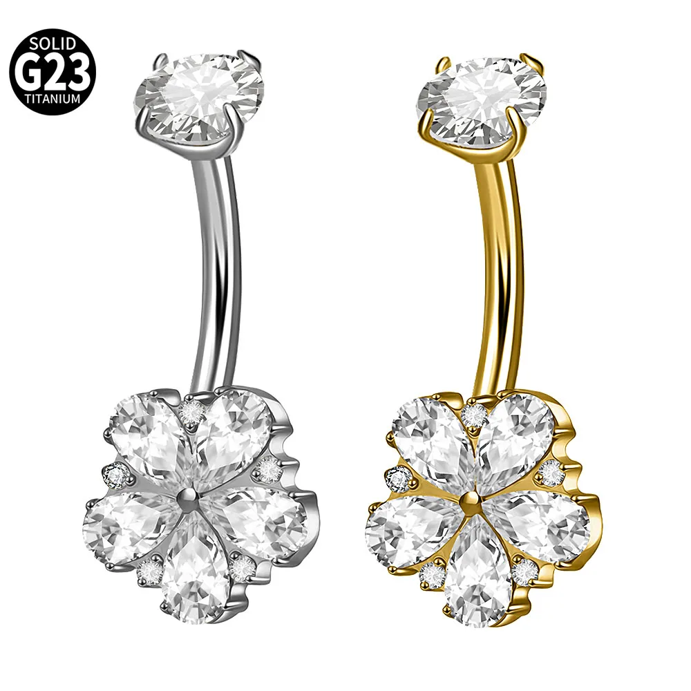 Titanium Carved Zircon Belly Button Stud, 1PC