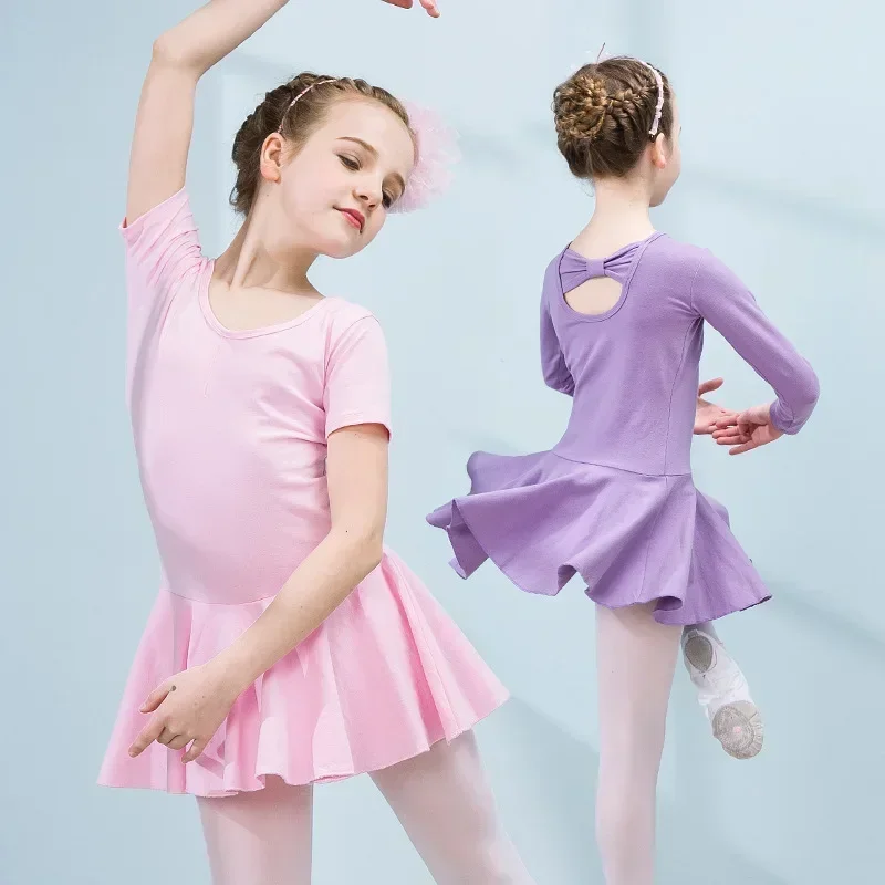 

Children Ballet Dress Girls Gymnastics Ballet Training Skirted Long/Short Sleeve Dancewear Kids Tutu Chiffon Dancing Tight Skirt