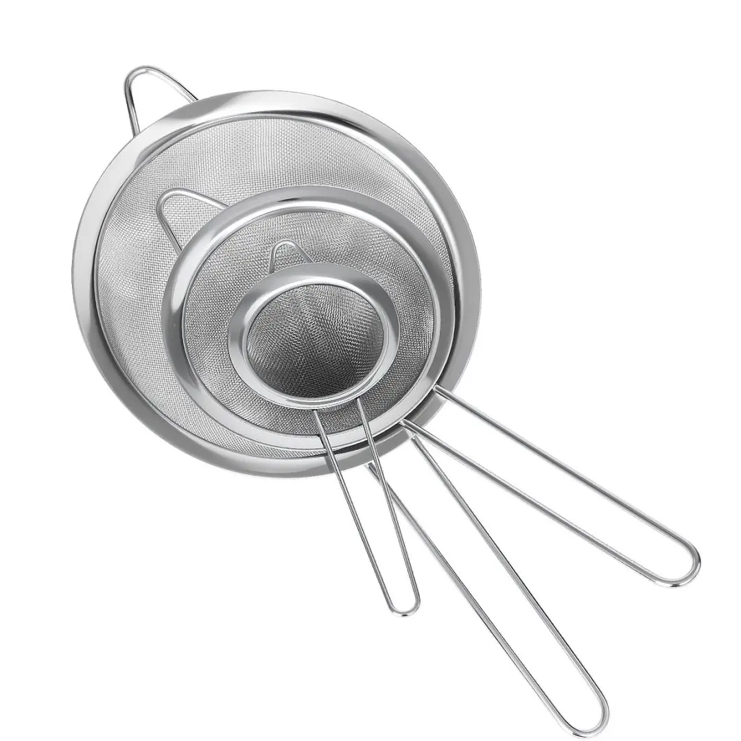 

tastyWay 3pcs Fine Mesh Strainers Set Stainless Steel Multipurpose Flour Sieve Sifter With Handle Perfect For tea Flour Egg Kitc