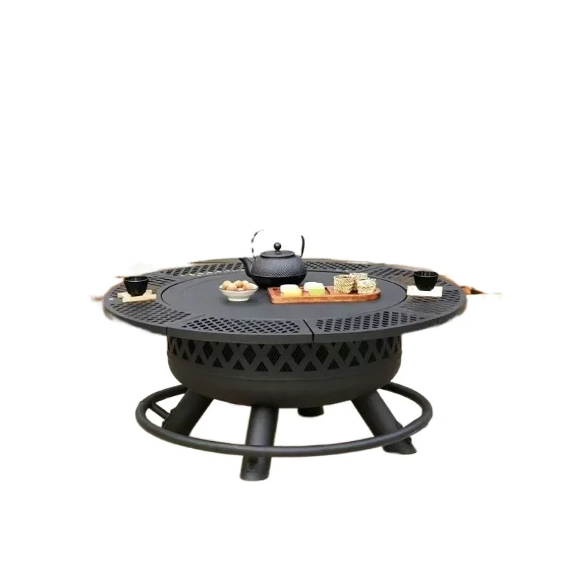 Outdoor grill bonfire, outdoor firewood stove to make tea, firewood integrated heating stove