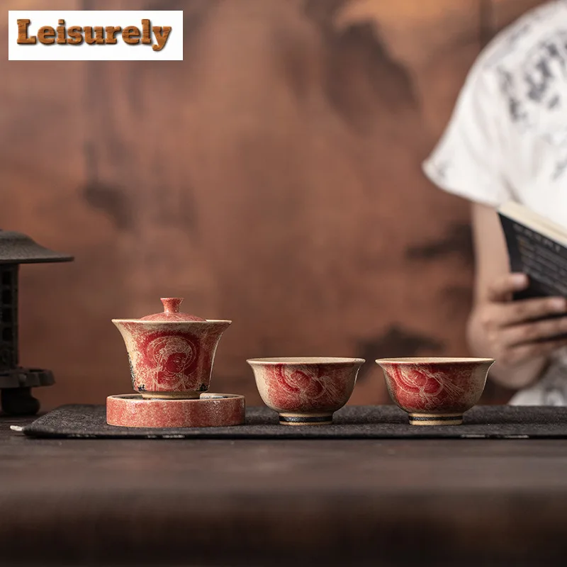 

Creative Dunhuang Handwritten Scriptures Tea Set Complete Set Antique Tea Ceremony Set Teapot and Tea Cup Set Tableware Ornament