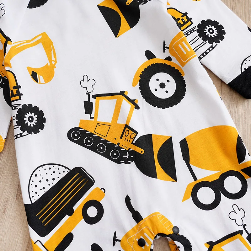 Fashion Newborn Baby Boy Spring and autumn Clothes Long sleeves and Round Collar Cartoon Car Print Romper Jumpsuit 0-24 months