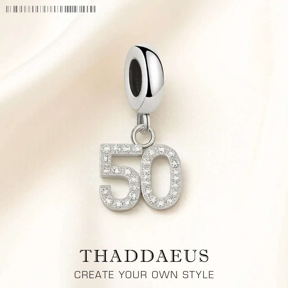 Dangle Charm Pendant Number 50 Women Men Pure 925 Sterling Silver Trendy Jewelry Lucky Birthday Gift