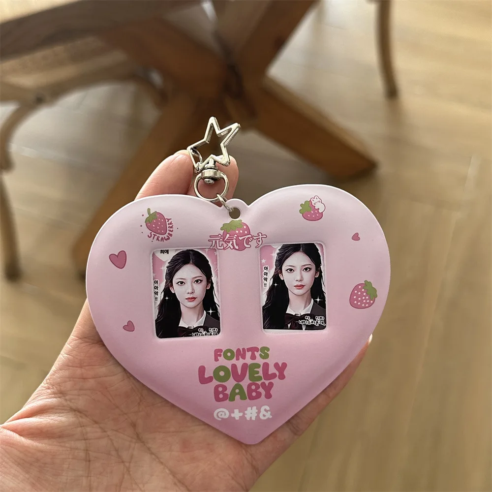Kpop بطاقة زوجين صور واقية عرض الأكمام Ins فتاة القلب الحب 1 بوصة حامل بطاقة الطلاب حقيبة قلادة هدية