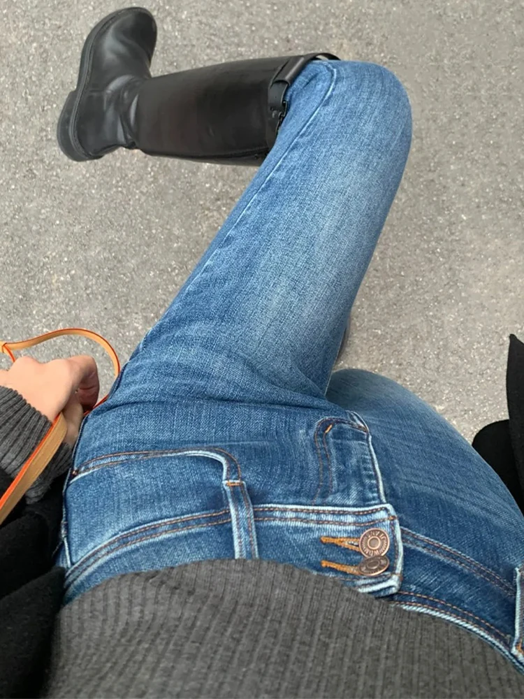 Dżinsy damskie slim fit z wysokim stanem, do pracy, jesień-zima 2025, nowe, podarte, o długości do kostek, typu pencil pants, w stylu amerykańskim...