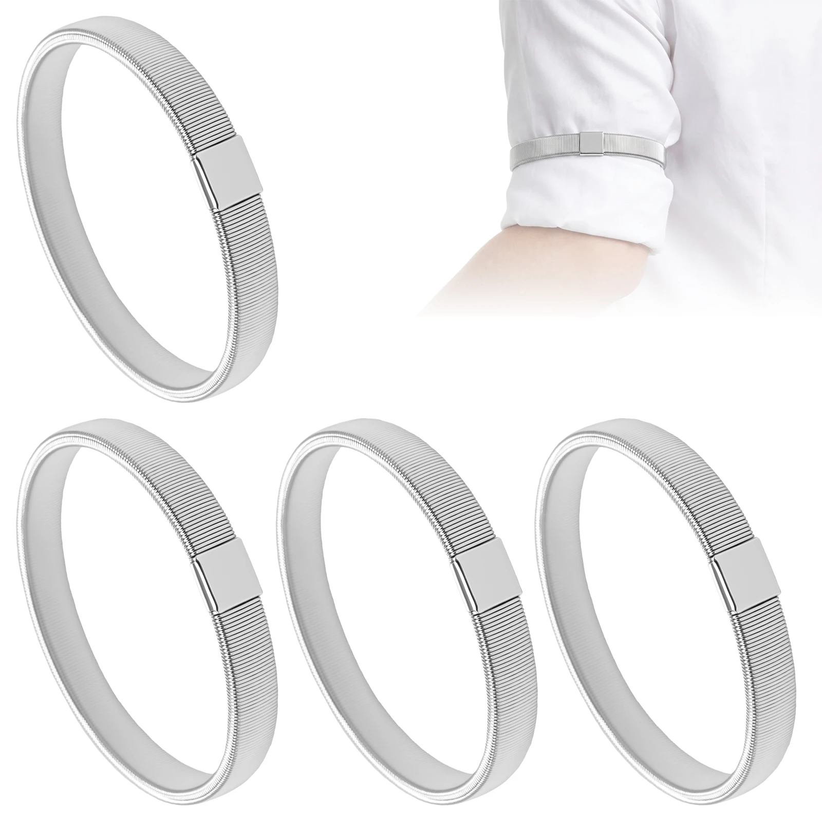 4Pcs Elastic Armband Shirt Sleeve Holder Women Men Fashion Metal Adjustable Arm Cuff Band For Party Wedding Clothing Accessories
